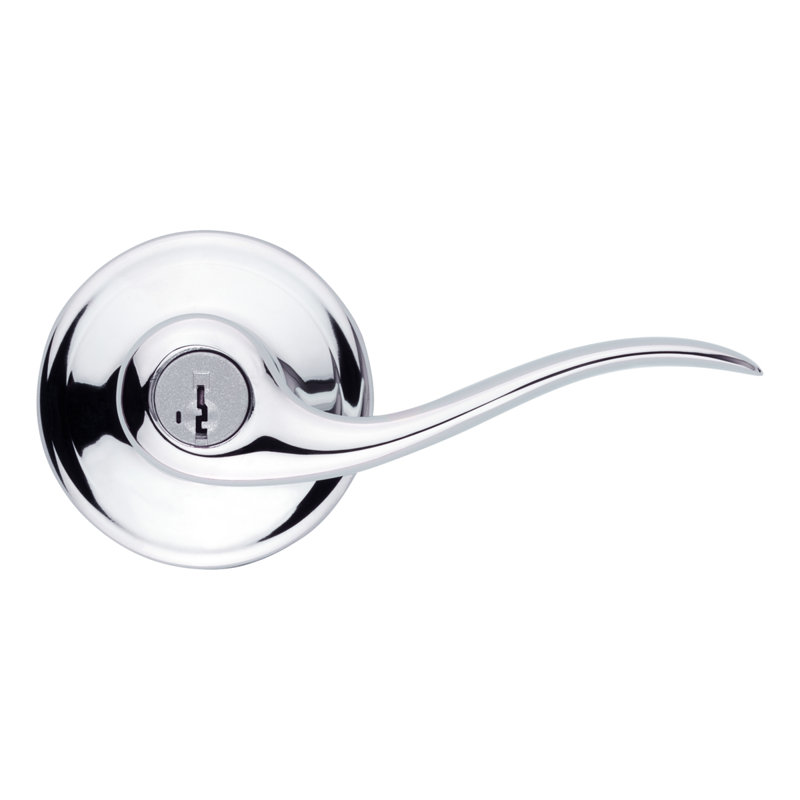 Tustin Keyed Entry Lever featuring SmartKey Security, Polished Chrome