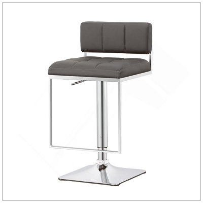 Grey And Chrome Adjustable Bar Stool With Tufted Faux Leather, Comfortable And Stylish For Modern Dining Rooms
