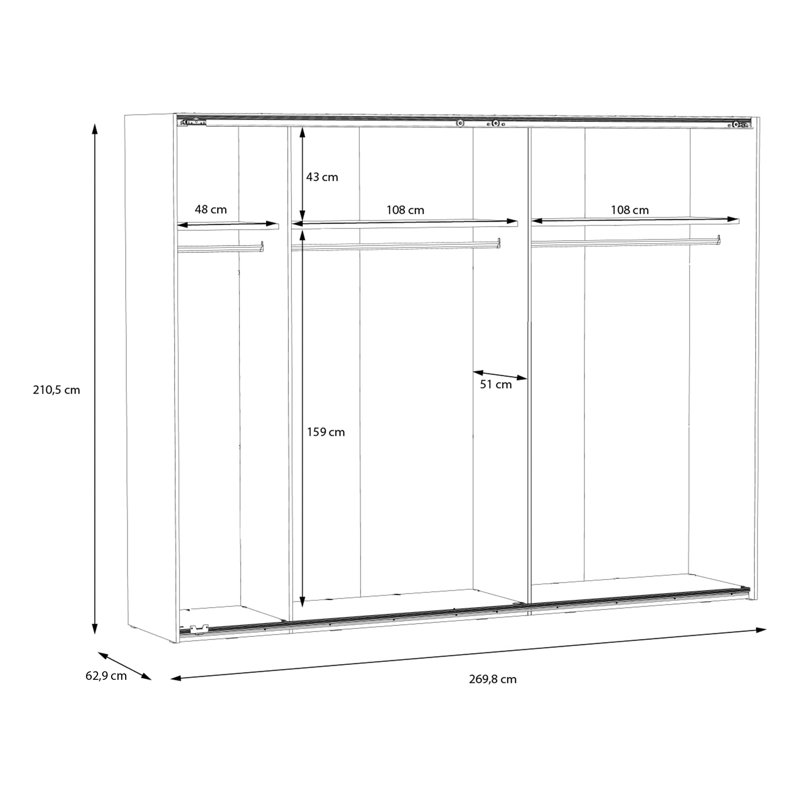 HAYATO Manufactured Wood Wardrobe, 210.5cm H x 269.8cm W x 62.9cm D.