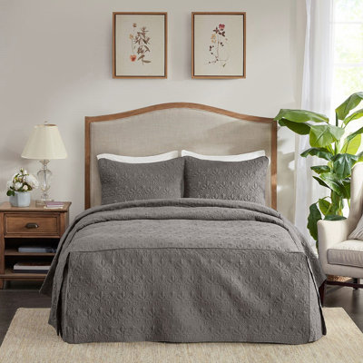 Ensemble de couvre-lit 3 pièces très grand gris foncé plissé en coin, tissu en microfibre, rembourrage 100%