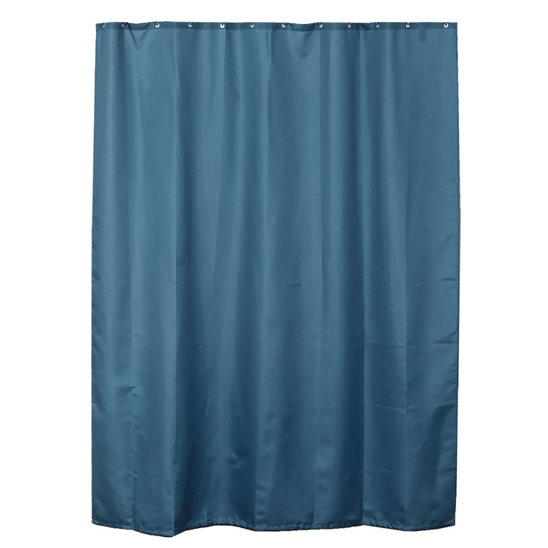Solid Colours Extra Long Shower Curtain Polyester with Matching Hooks, Tahitian Blue