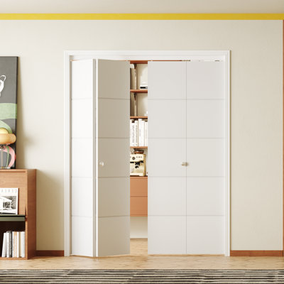 5-Lite Slab White Smooth Painted Bifold Closet Door With Solid Manufactured Wood Core Interior Door Panel – Modern Flush Design With Premium Finish