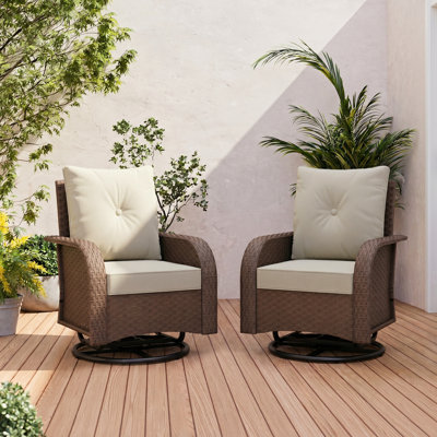 All Weather Wicker Outdoor High-Back Rocker Swivel Patio Chair With Cushions