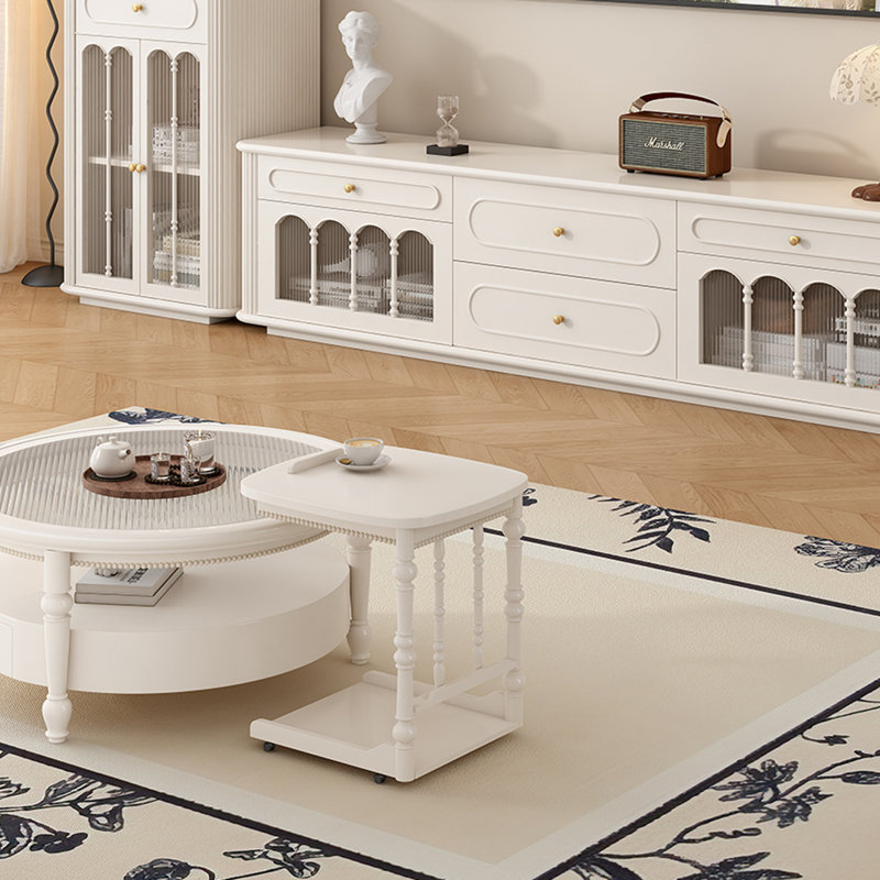Ensemble de tables basses Boxwood avec plateau en verre trempé, H 17,71 po x L 35,43 po x l 35,43 po, Crème, crème