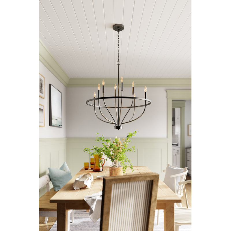 Greyson Dimmable Wagon Wheel Chandelier, Matte Black, 8, 36.5" H x 34" W x 34" D