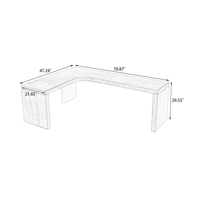Bureau en bois massif en L Burlywood, Left, 29.53"H*70.87"W*47.24"D