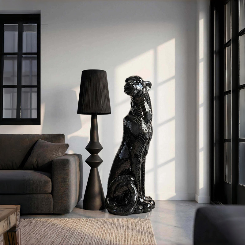 Crystal Jaguar Statue - Right Sculpture, Black