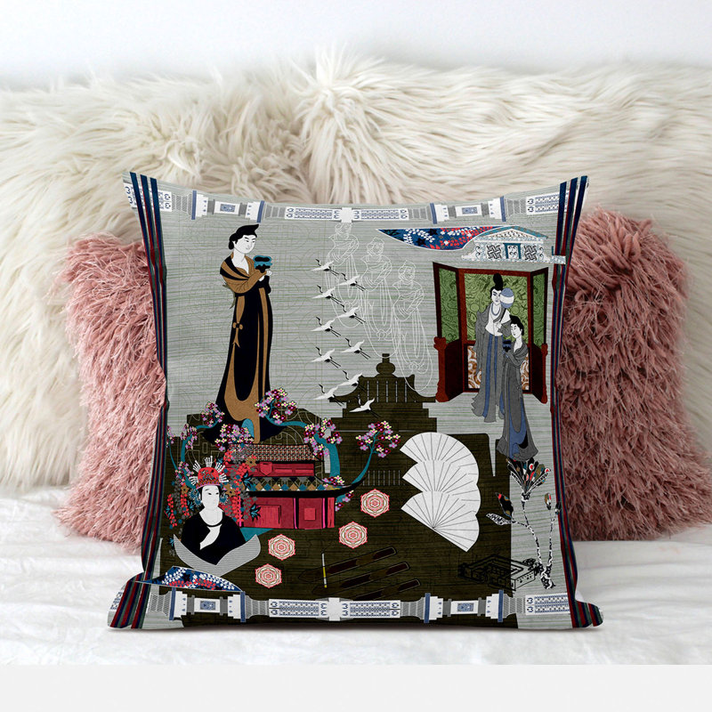 Housse et insert de coussin carré en polyester intérieur / extérieur, Gris / blanc, 16 po x 16 po