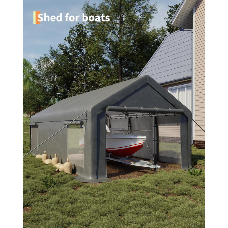 13x25 FT Carport Canopy, Portable Garage with 220g PE Cover, Reinforced Steel Frame, 2 Zippered Doors, 4 Vent Windows, Outdoor Shelter for Vehicles & Equipment