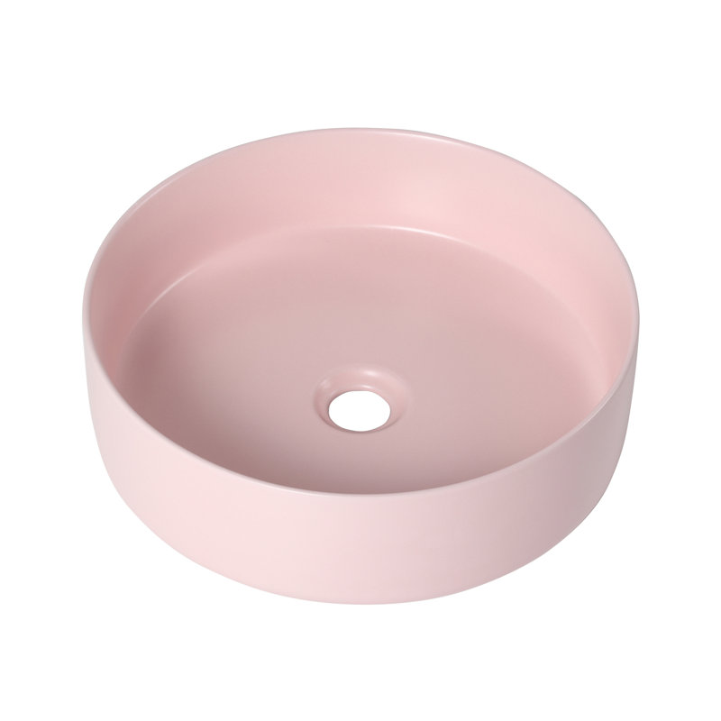 Ceramic Circular Vessel Bathroom Sink Art Sink, Pink