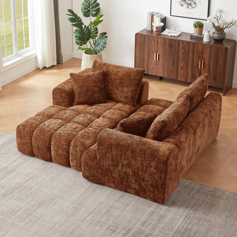 Canapé modulaire surdimensionné en L surdimensionné, Chenille orange