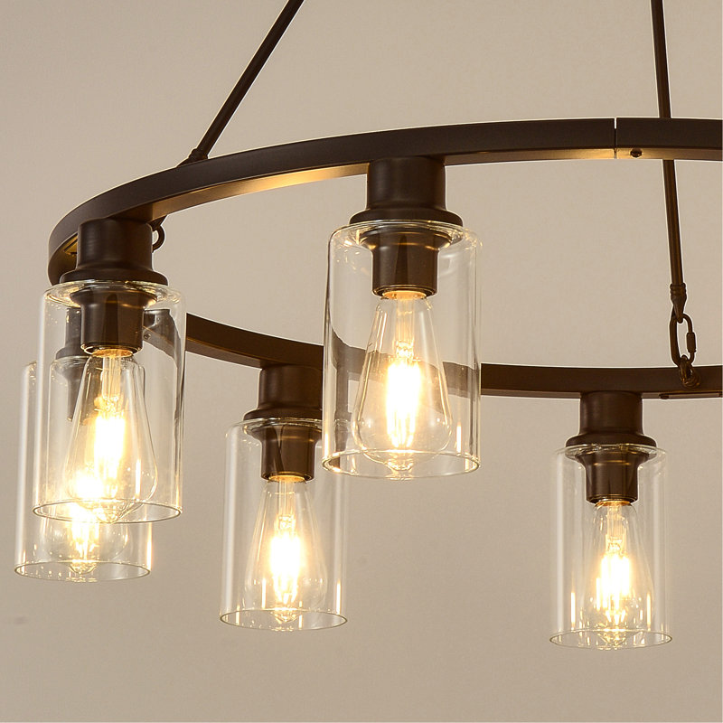 Lustre moderne en forme de roue de chariot à 9 lumières de 34,25 po avec lumière (sans ampoules) pour le salon / salle à manger - E26 - brun café