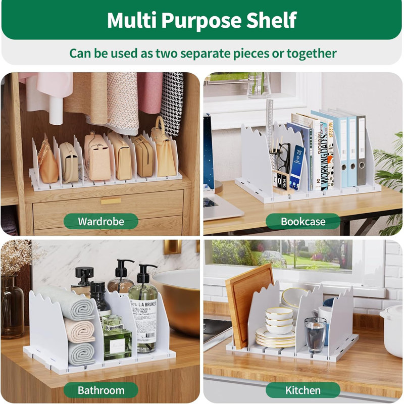 White Adjustable Acrylic Closet Shelf Divider Organizer