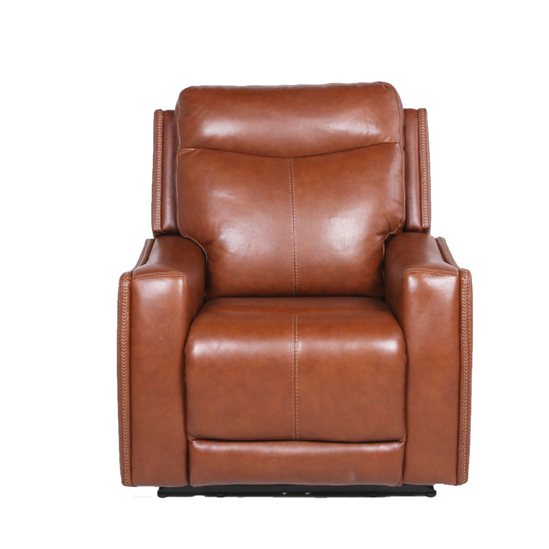 Fauteuil inclinable électrique standard en cuir de 37 po de large Aoosaf, Cuir caramel assorti