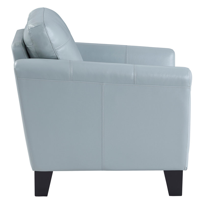 Chaise avec repose-pieds Craig, Cuir fleur turquoise