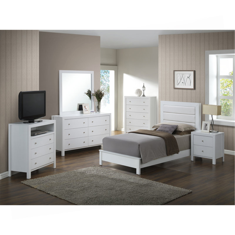 Lit simple contemporain en blanc élégant, Twin, White