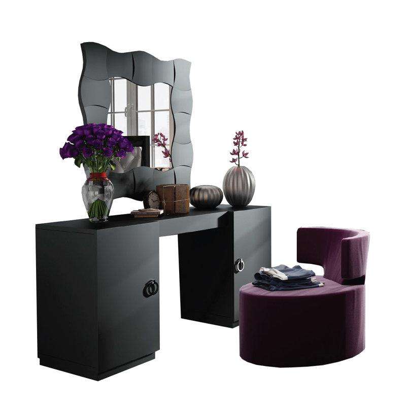 Ensemble de coiffeuse avec tabouret, Haute brillance
