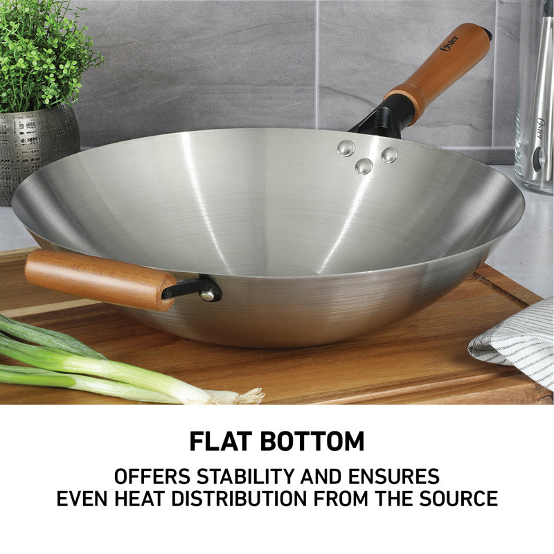 Oster Sangerfield 14-Inch Stainless Steel Wok with Wood Handles