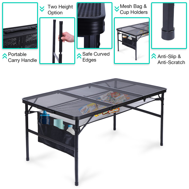 Table de camping extérieure Birzer, H 24,2 po x l 23,6 po x L 47,2 po