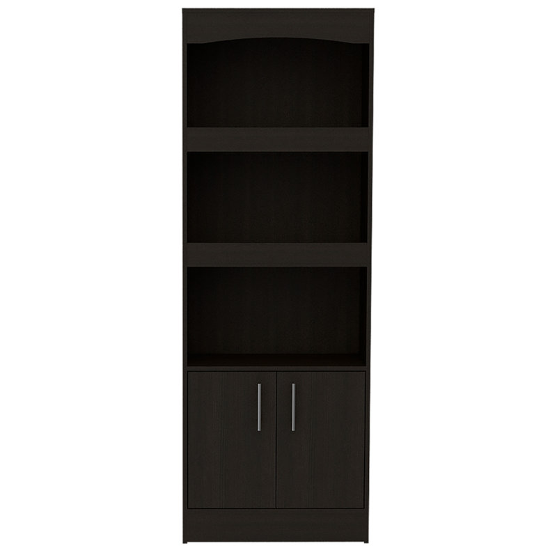 Bookcase, Three Shelves, Double Door Cabinet, Metal Hardware, Black