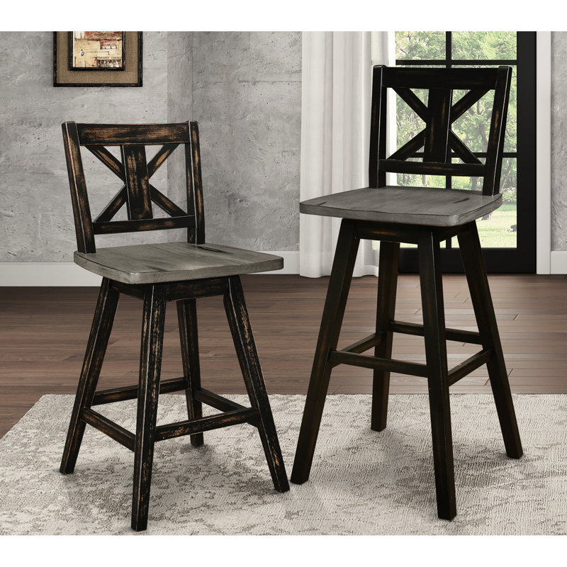 Chaises à hauteur de comptoir (de 2), pivotant à 360 degrés noir, 2 chaises pivotantes en bois d'hévéa massif d'aspect rustique, attrait en bois