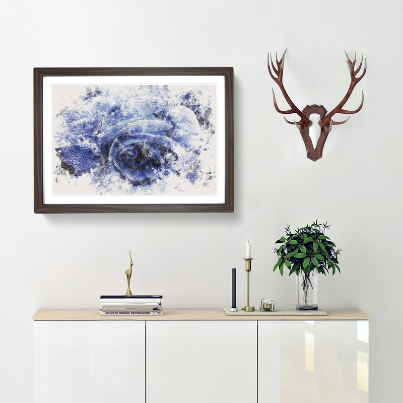 Blue Rose - Picture Frame Graphic Art Print, 36cm H x 48cm W x 2cm D, Walnut Framed