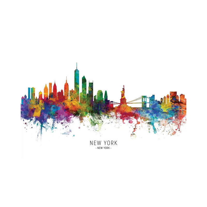 «New York Skyline» par Michael Tompsett - impression d'art graphique, H 40 po x l 60 po x 1,5 po, Toile tendue, Pas de tapis