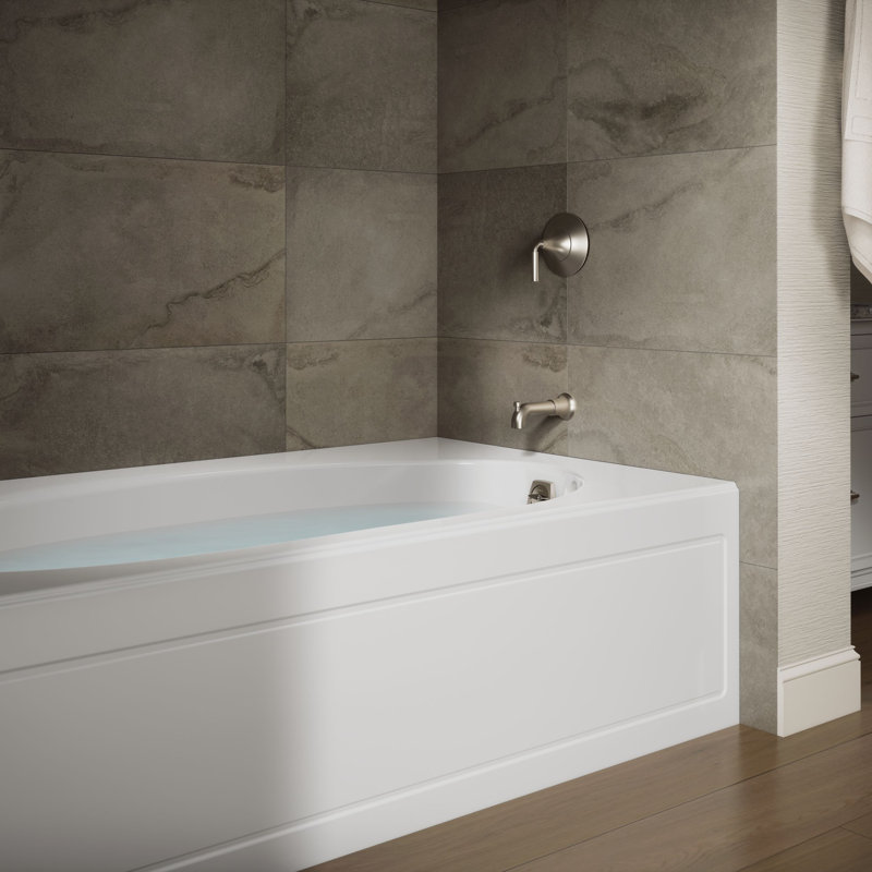 Windward 72" x 42" Alcove Soaking Acrylic Bathtub, White, Right