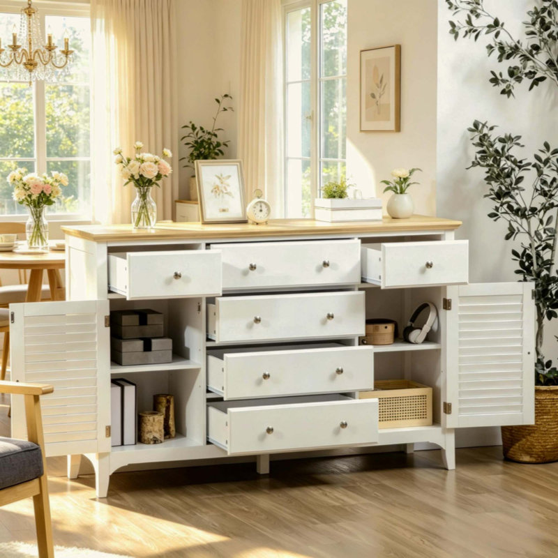 Meuble de rangement élégant, buffet spacieux avec plusieurs tiroirs, meuble de rangement stylé, meuble-bar, console