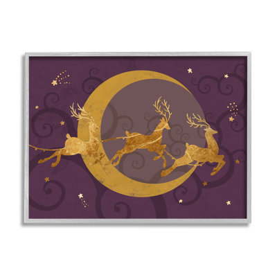 Renne survolant un croissant de lune, ciel de Noël surdimensionné, art numérique sur toile Giclée par Daphne Polselli