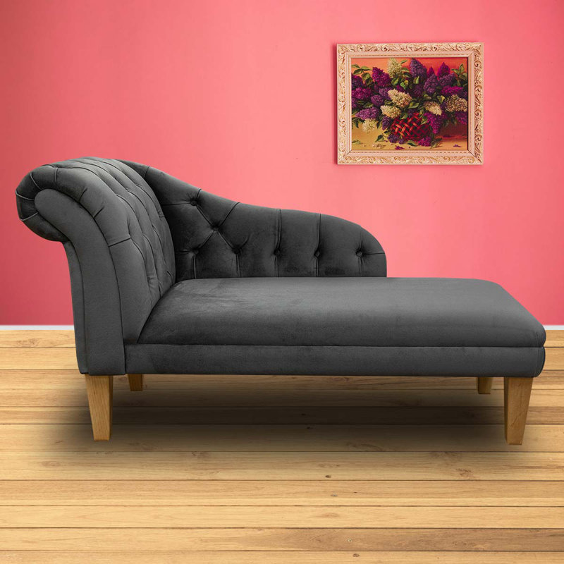 Grey Velvet Buttoned Chaise Longue