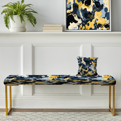 Encre liquide bleue et jaune Serenity - Banc tapissier abstrait doré
