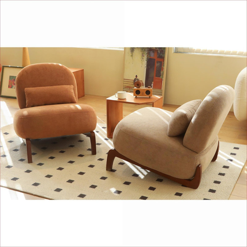 Fauteuil de chambre compact et polyvalent, ensemble de 2, revêtement en velours avec pieds en bois massif