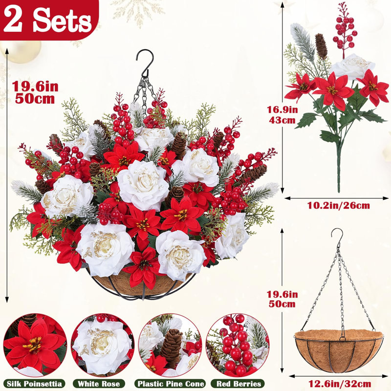 2 paniers de fleurs suspendus pour Noël