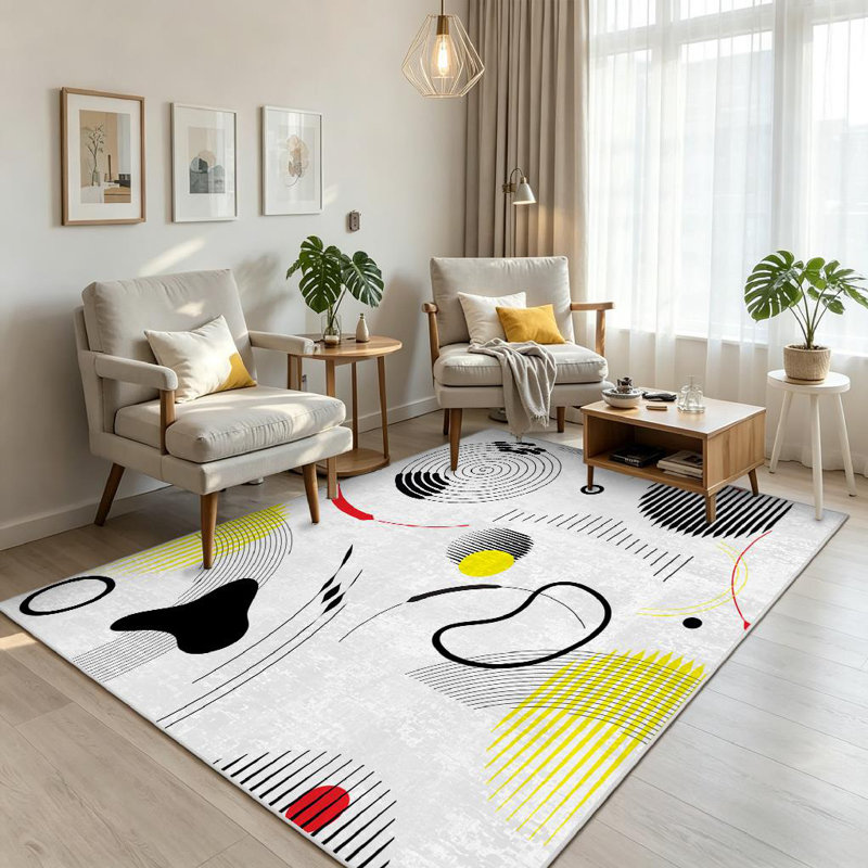 Black Universal Geometric Abstract Art Striped Wallpaper Interior Style Machine Washable Indoor Area Rug, Rectangle 71" x 98"