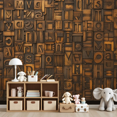 Peel and Stick Wallpaper Wooden Puzzle Pieces Abstract Geometric Shapes Wall Murals 69"H x 96"W Removable PVC Wall Paper Self-Adhesive Wall Decor for Bedroom Living Room Home Office