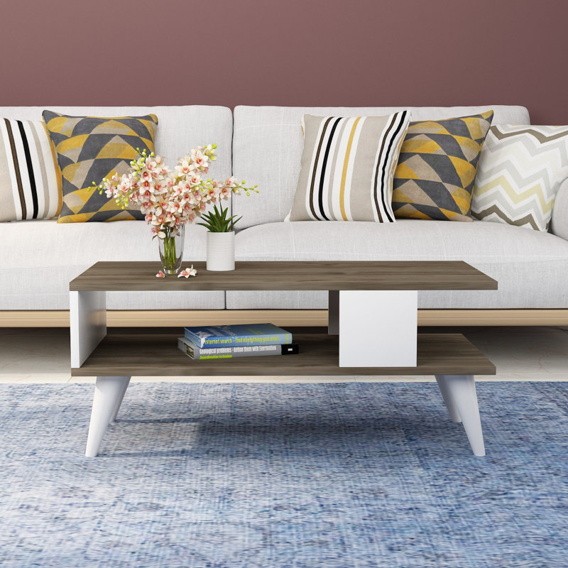 Table basse moderne, noyer et blanc, 35,4 x 15,7 x 17,7 pouces | 100% panneau de particules enduit de mélamine, épaisseur: 0,7 pouce | Conception élégante pour le salon, durable et facile à nettoyer, parfaite pour les espaces contemporains