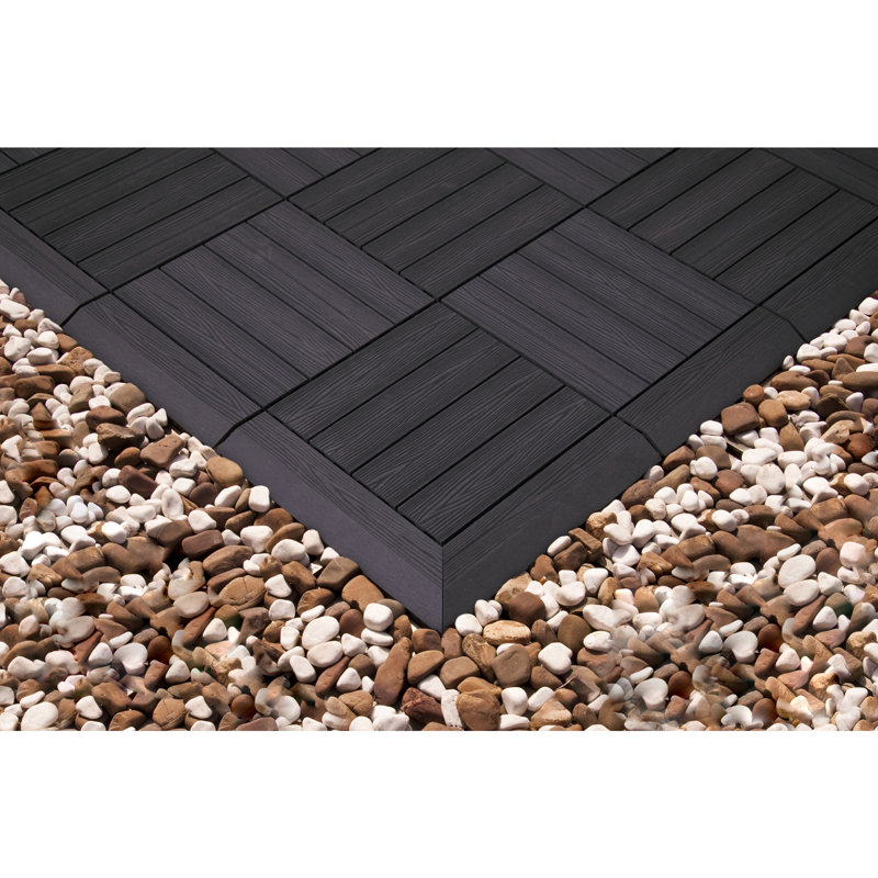 Carreaux de terrasse carrés, paquet de 6, Ébène moderne