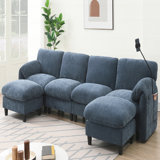 140" Modular Sectional Sofa, U-Shape with 31.5" Extra-Wide Seat Cushion, USB and Type-C Charger, Phone Holder and 2 Side Storage Pockets, Free Movement Ottoman, Striped Chenille