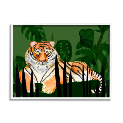 Tigre, plantes tropicales, nature par Alicia Ludwig - cadre flottant, impression sur bois