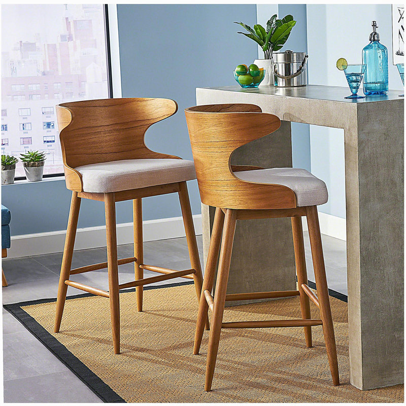 Tabouret de bar moderne en bois, tabouret de bar moderne en tissu Mid-Century, ensemble 2 pièces