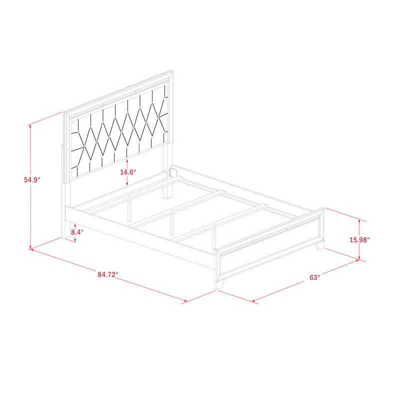 Base de lit plateforme Nella avec tête de lit capitonnée à boutons - Tête de lit en similicuir noir et pieds noirs - Grand