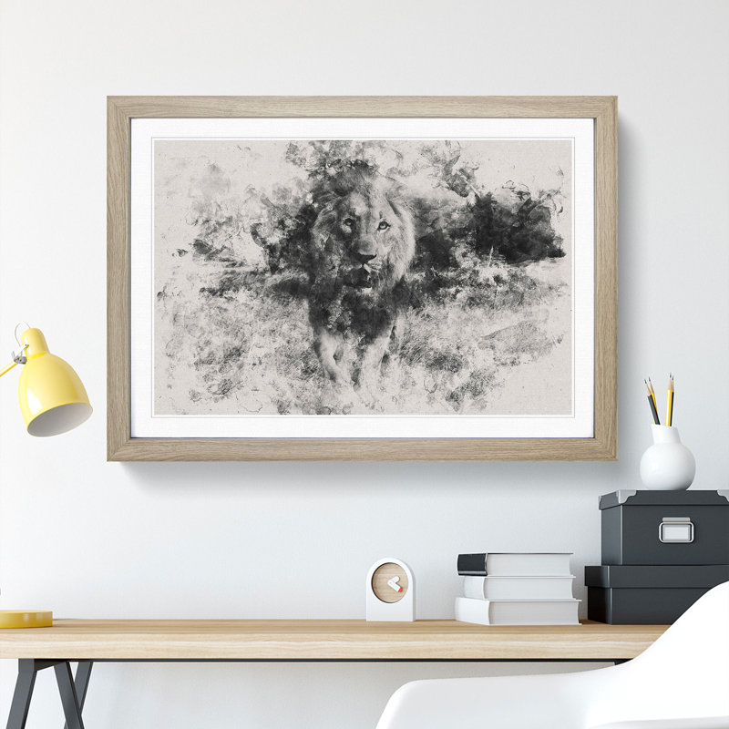 Lion Vol.5 - Picture Frame Graphic Art, Oak Framed, 65cm H x 90cm W x 2cm D