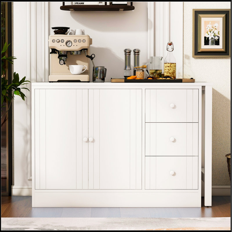 89.7'' Wooden Sideboard With Extendable Table, Multifunctional Storage Cabinet For Living Room, Study, Foyer, And Kitchen