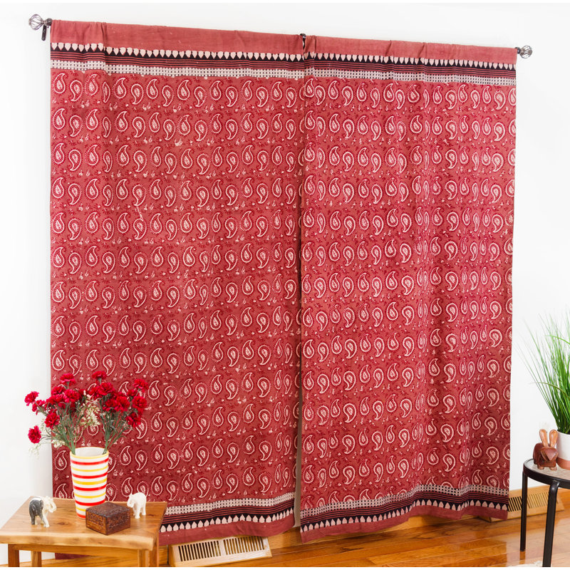Belvue 100% Cotton Room Darkening Curtain Single Panel, Red/White