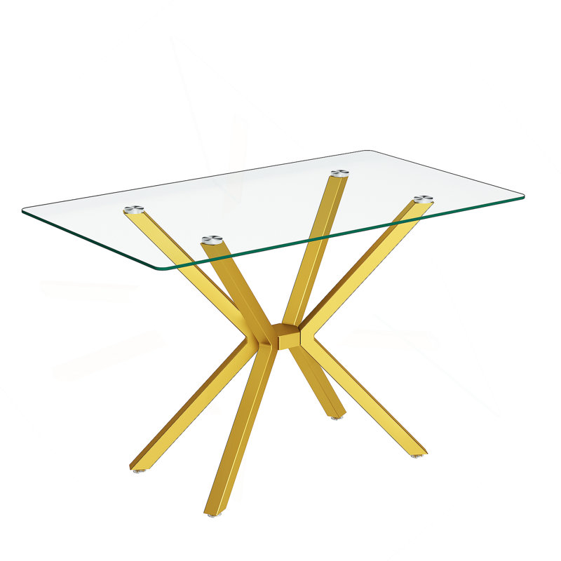 47.24" Rectangular Clear Tempered Glass Dining Table,Stylish Design with Gold Metal Legs, Kitchen Table for Dining Room, Gold