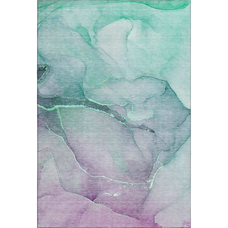 Premium Machine Washable Cerrito AMF508 Aloe Rug, Rectangle 9' x 12'