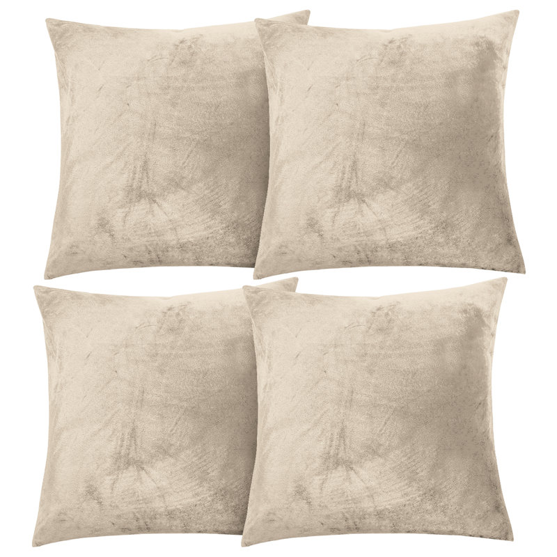 Aspire Homeware Square Plain Velvet Scatter Cushion Cover, Beige, Pack of 4