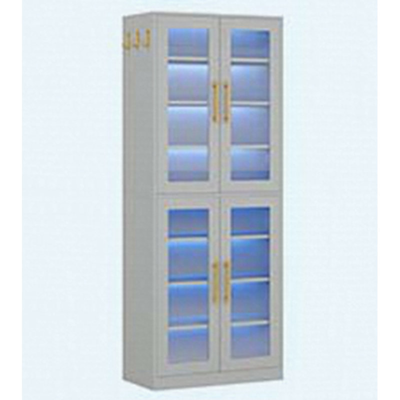 Bibliothèque de 67 po de hauteur avec portes, éclairage DEL et 8 tablettes de rangement réglables, Grey