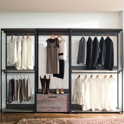 Garde-robe rustique gris, bois massif, métal, rangement extra profond, surface industrielle gris teinté, tiroirs, pour chauffer et arroser